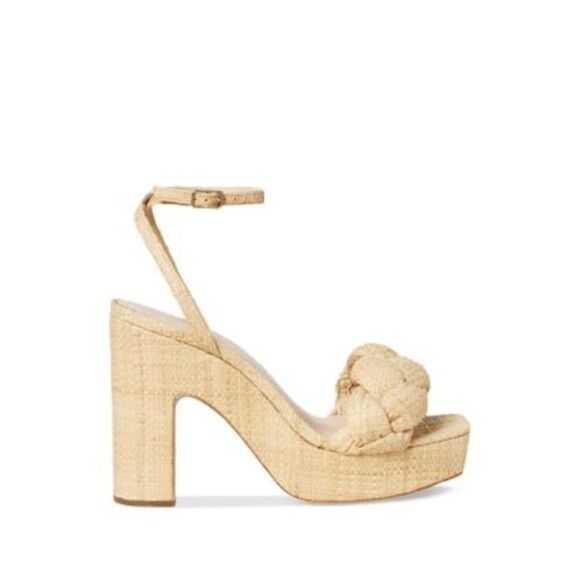 LOEFFLER RANDALL Womens Beige Raffia 1-1/2" Platform Fae Heeled Sandal 9 B - Picture 2 of 3